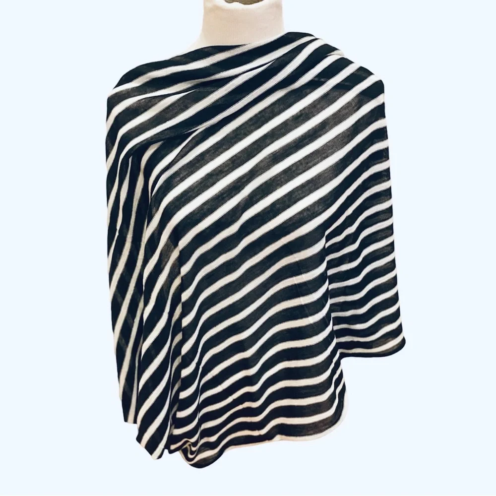 Black White Striped Knit Infinity Circle Scarf Wrap